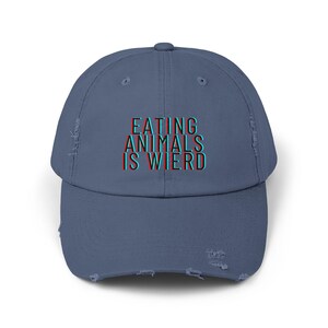 Funny Vegan Vegetarian Distressed Cap, Eating Animals Is Weird Hat, Unisex Baseball Cap, funny gift for vegan, fun gift for animal activist image 3