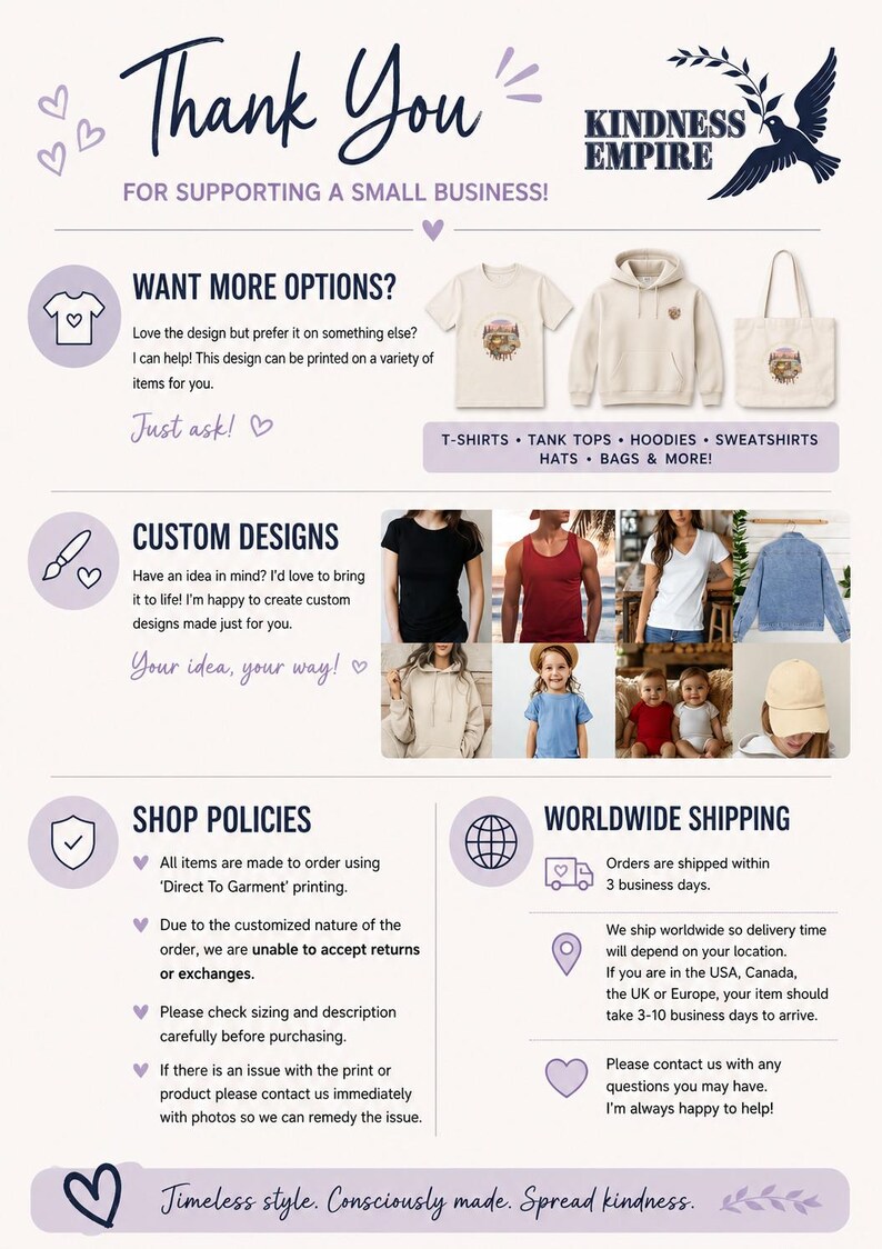 Kindness Empire thank you for supporting a small business graphic.