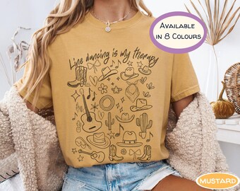Line Dancing Therapy Tee: Comfort Colors Country Western T-Shirt