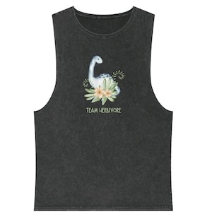 Team Herbivore Dinosaur Tank Top, gym muscle top with dinosaur, stone wash tanktop, cute herbivore tee, vegan tank top, team herbivore shirt