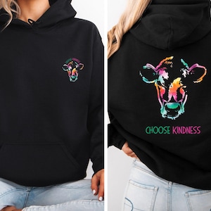 Choose Kindness Vegan Hoodie, Watercolor Cow Sweatshirt, Animal Rights Unisex Hoodie, Plant Based Compassion Clothing, Cute Cow Hoodie