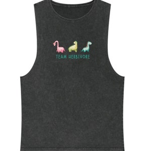 Team Herbivore Tank Top, cute dinosaur tank top, gym t-shirt, stone wash tanktop, colourful herbivore top, vegan tank top, vegetarian tee