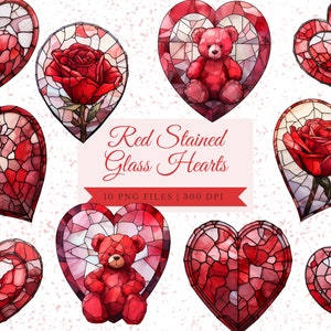 Glasmalerei-Romantik-Bundle, Valentinstag Geschenkideen, Aquarell-Rosen-Bundle, Hochzeit Clipart, Romantisches Clipart-Bundle, Teddybär PNG