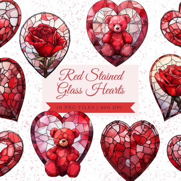 Stained Glass Romance Bundle, Valentines Day Gift Ideas, Watercolor Roses Bundle, Wedding Clipart, Romantic Clipart Bundle, Teddy Bear PNG