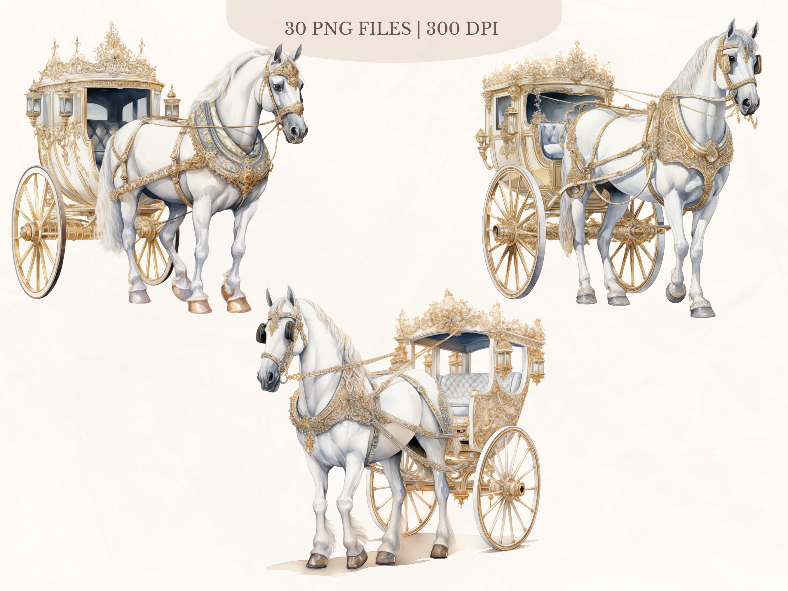 Watercolor Horses Clipart, Watercolor Royal Carriage, Royal Horse ...