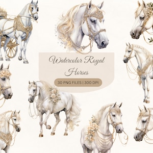 Clipart chevaux aquarelle, calèche royale, clipart cheval Royal, rênes royales, cheval PNG, cheval de mariage, clipart Invitation