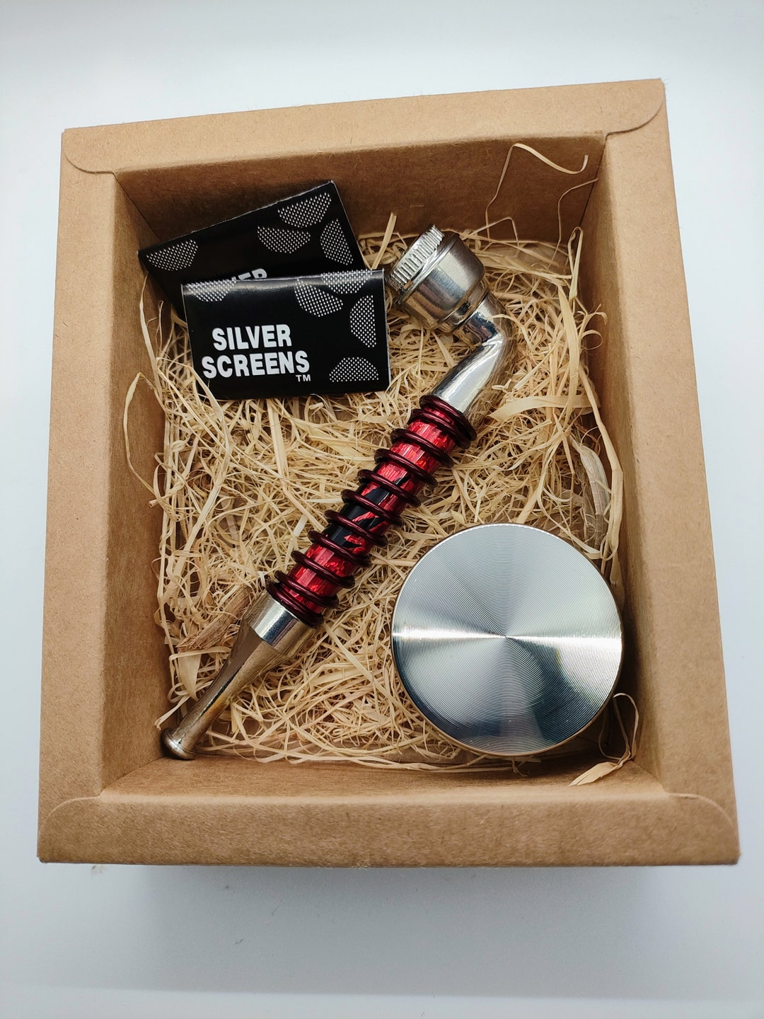 Heavy Metal Smoking Pipe Gift Set. Travel Pipe With Lid and 3pc Metal