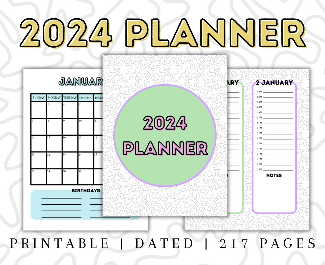 Printable 2024 Planner Month at A Glance Daily Planner Dated Goal