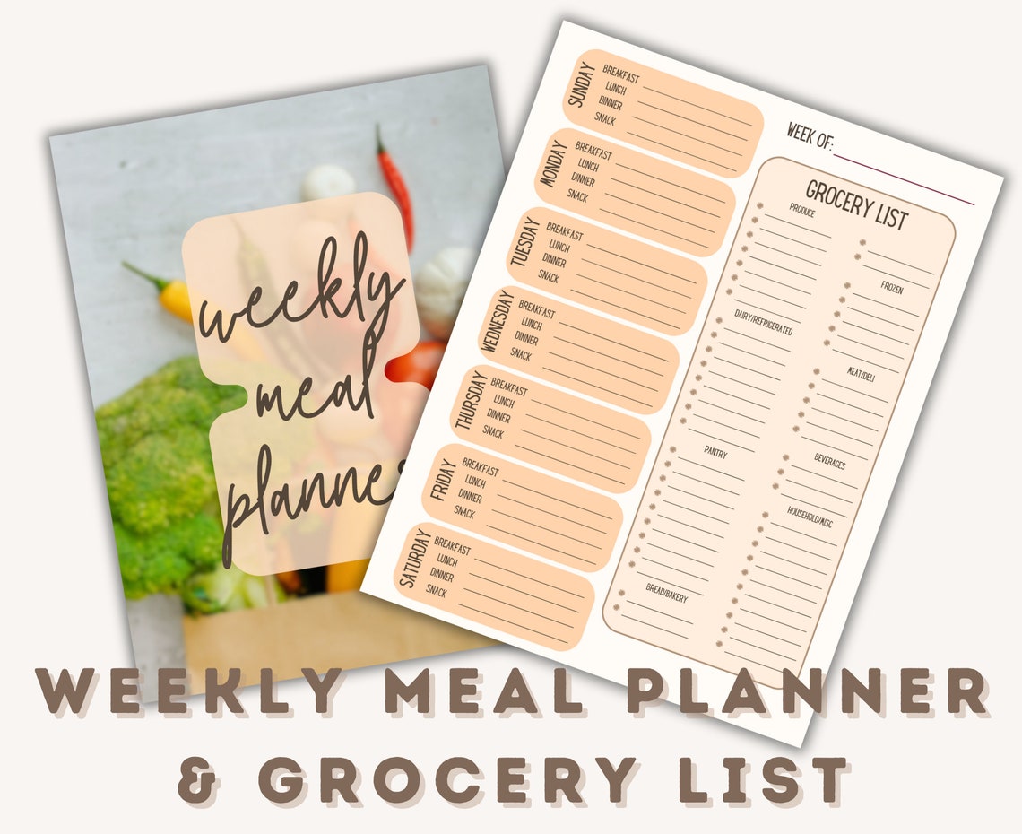 Printable Weekly Menu Meal Planner Grocery List Blank Neutral - Etsy