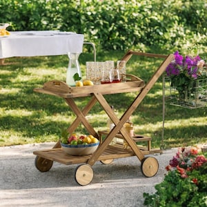 Mobile Bar Cart, Multi-Purpose Rolling Serving Station, Indoor and Outdoor Rolling Double Bar Cart, Can Be Used for Home Parties, etc.