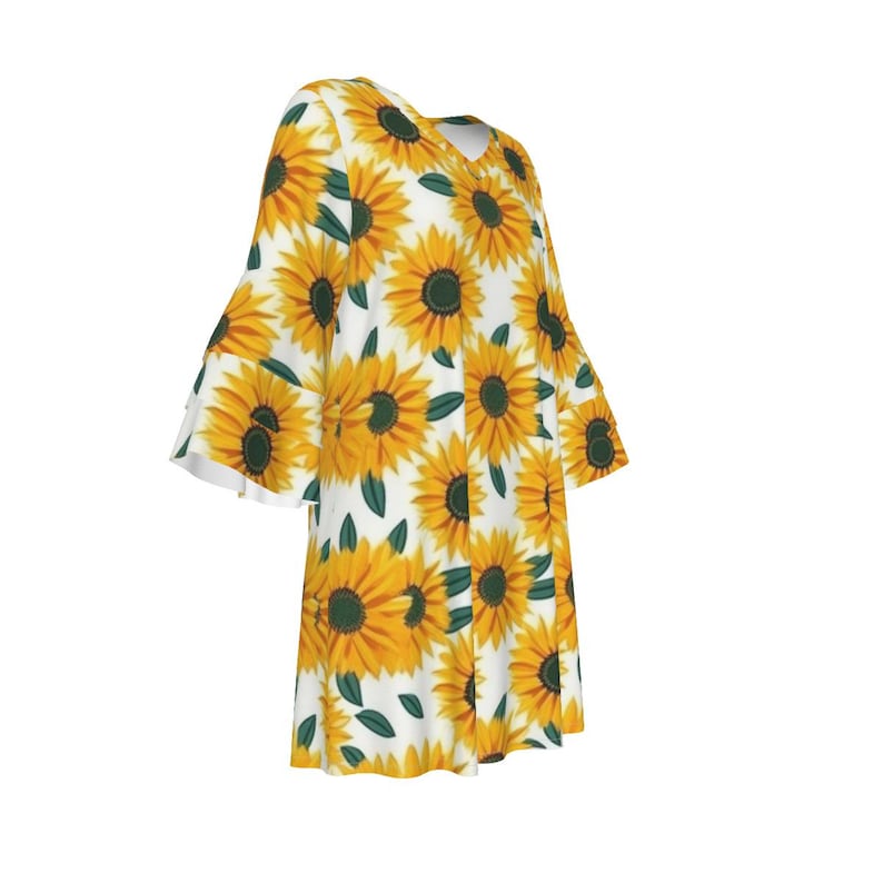 Vestido con volantes de girasol: túnica floral bohemia para verano, primavera, otoño y festivales. imagen 4