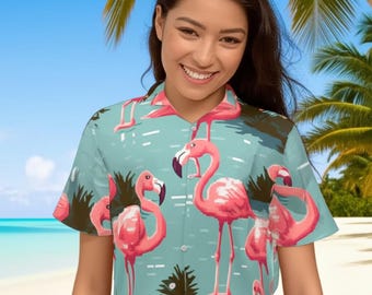 Flamingo Beach Button-Up Shirt – Retro Hawaiian Tiki Luau