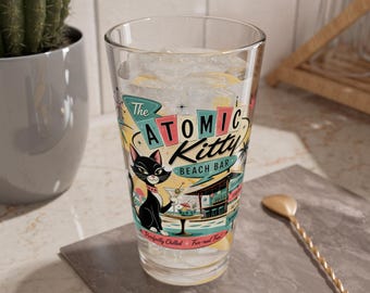 Atomic Kitty Beach Bar Mixing Glass, 16oz Pint Glass