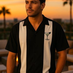 Camisa abotonada estilo cóctel Martini vintage / Ropa de estar por casa estilo tiki retro