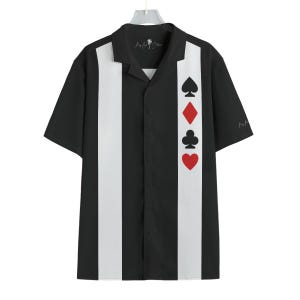 Black Poker Button Up Shirt - Vintage Casino Bowling Shirt Rockabilly Gambling Club Retro Playing Card Party Outfit Cool Shirt Dad Husband image 3