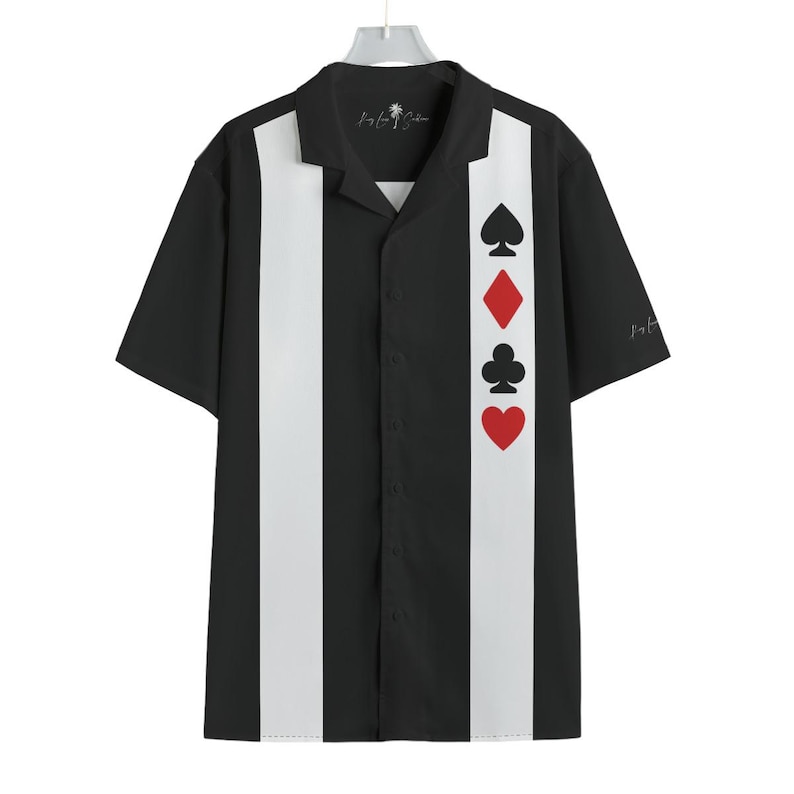 Black Poker Button Up Shirt - Vintage Casino Bowling Shirt Rockabilly Gambling Club Retro Playing Card Party Outfit Cool Shirt Dad Husband image 3