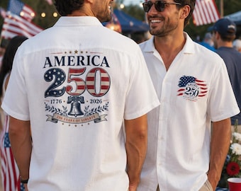 America 250th Anniversary Camp Shirt, Patriotic USA Flag Button Down
