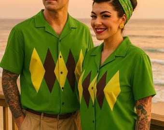 Retro Vintage-inspired Men's Bowling Shirt, 1950s/60s Style