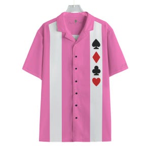 Pink Poker Button Up Shirt - Vintage Casino Bowling Shirt Rockabilly Gambling Club Retro Playing Card Party Outfit Cool Shirt Dad Husband 画像 2