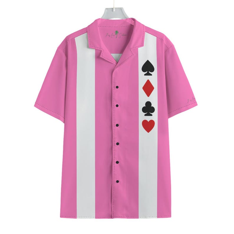 Pink Poker Button Up Shirt - Vintage Casino Bowling Shirt Rockabilly Gambling Club Retro Playing Card Party Outfit Cool Shirt Dad Husband 画像 2