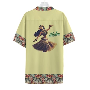 Aloha Unisex Hawaiian Button-up Shirt Retro Vintage Mid Century Modern Lounge Yellow 1950&#39;s 1960&#39;s