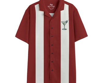 Camisa vintage con botones y estampado de cóctel Martini - Ropa de estar por casa estilo Tiki retro