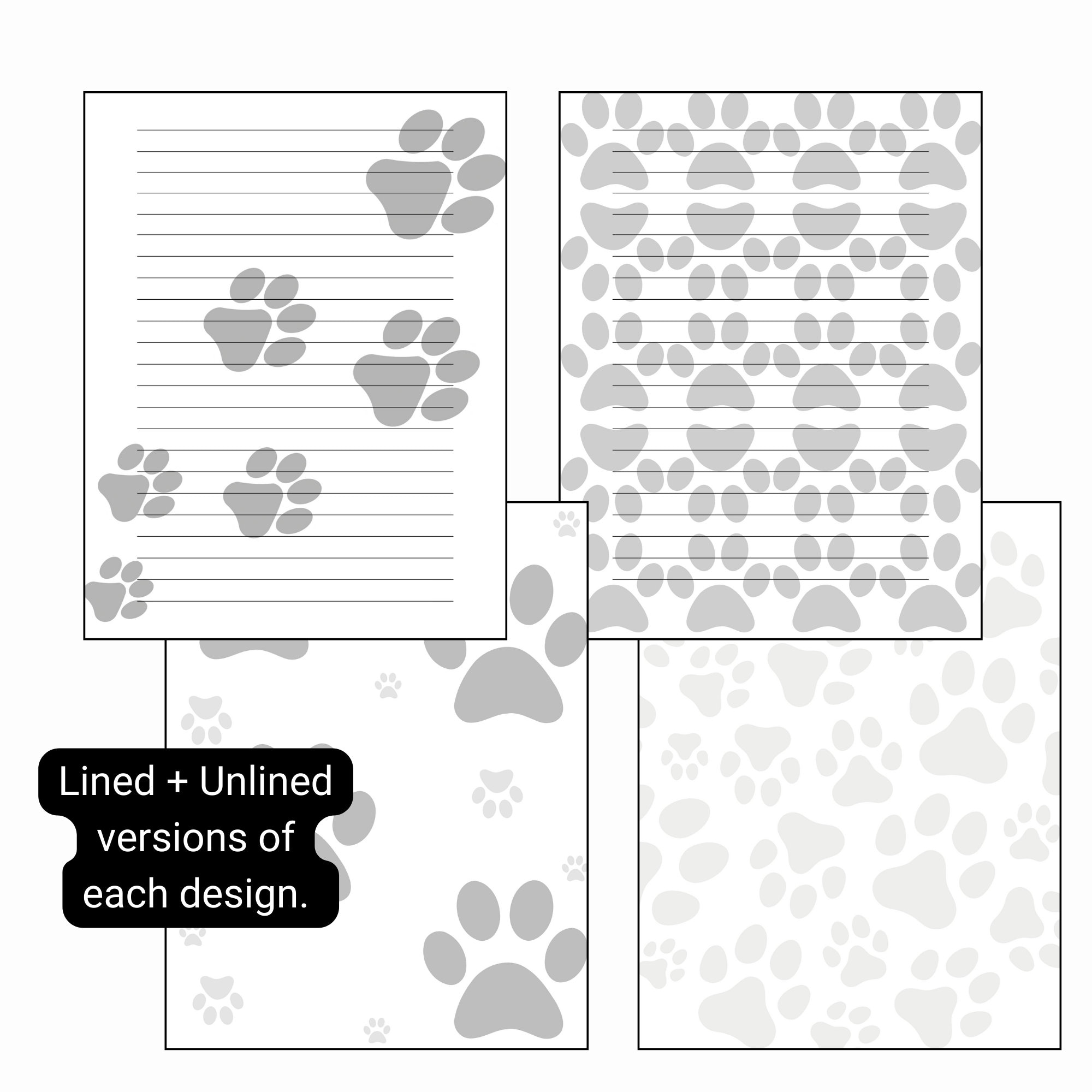 Paw Print Paper, Paw Print Stationary Set, Printable Paper, Printable Stationary Set, Paw Print ...