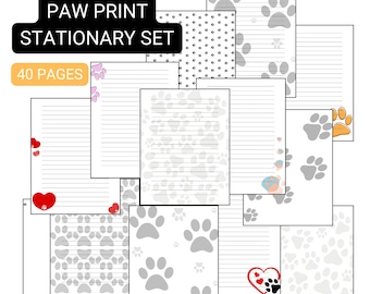 Paw Print Stationery Set, Printable Lined Paper, Animal Lovers (Digital Download)