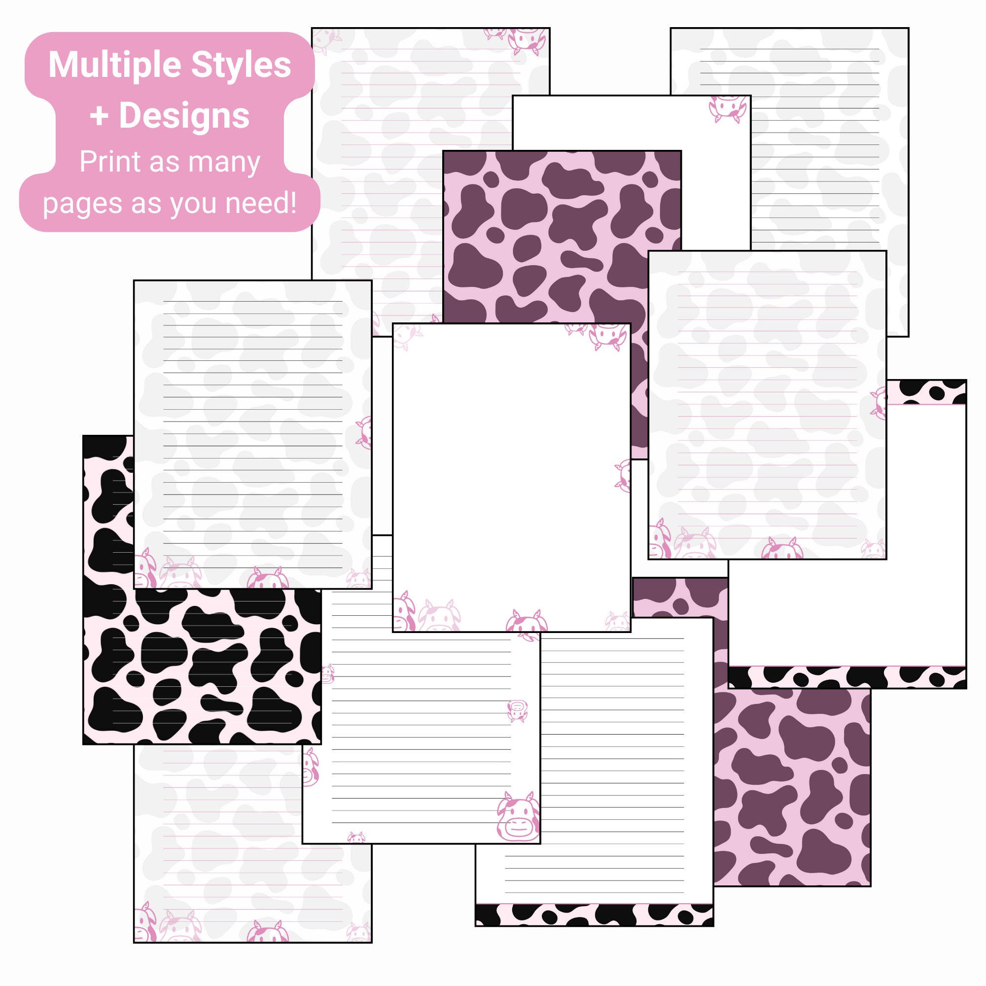 Cute pink cow print paper printable paper digital paper cow print