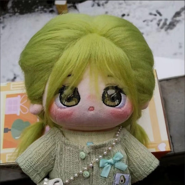 Peluche Kawaii Poupée en coton de 20 cm Poupée en coton aux cheveux verts. (Vêtements non inclus)