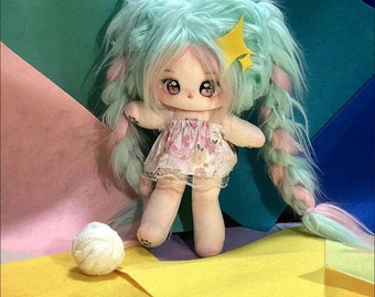 Muñeco de algodón de peluche kawaii Muñeco de algodón de 20cm pelo largo Muñeco de algodón de peluche verde menta. (Excluidos accesorios de vestir)