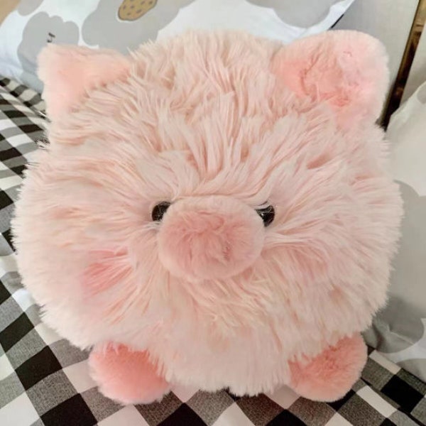 Chubby pig doll, soft plush toy, cute round pink pig pillow sleeping doll.