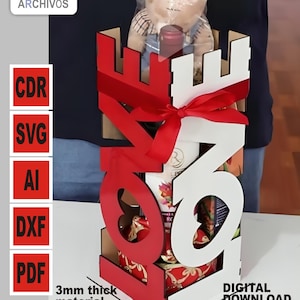 Projekt pudełka LOVE do cięcia laserowego, PDF-SVG Digital Download, 31 cm mdf 3mm, idealny na Walentynki, pudełko upominkowe dla miłośników,