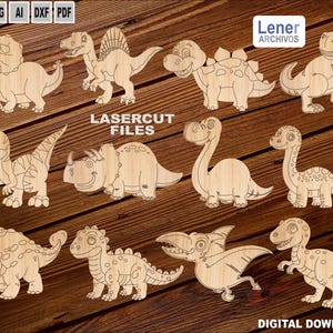 Dinozaury dla dzieci – cięcie laserowe na Glowforge, formaty SVG i DXF, do malowania na płytach MDF, zwierzęta cięte laserowo do malowania, plik cyfrowy