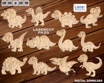 Dinosaurs for Kids – Laser Cut in Glowforge, SVG and DXF Formats, for Painting on MDF, Laser Cut Animals to Paint, Digital File