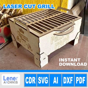 Caixa de presente para grelha, Hibachi, Grelha, CNC, DXF, corte a laser em MDF, Item digital, Caixa de presente para o Dia dos Pais