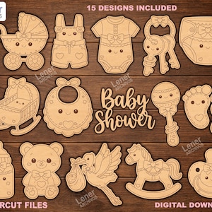 Baby Shower Laser Cut Files MDF / Baby Shower Decorations for Laser Cutting / Glowforge files SVG DXF, cdr, ai, pdf, baby shower set, bebe