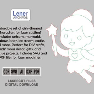 Cute Girls Characters SVG DXF – Unicorn, Mermaid, Castle, Bear, Ice ...