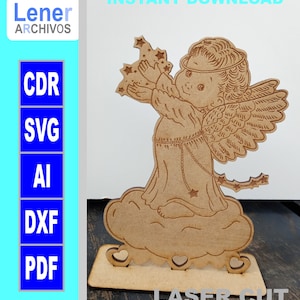 Lasergesneden engel SVG, lasergegraveerde engel PDF, lasergesneden bestand, Glowforge-bestand, Glowforge-engel, direct downloaden