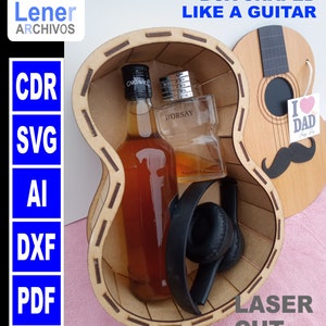 Pudełko upominkowe na dzień ojca-wycięcia laserowe-gitara SVG, pliki Glowforge-Instant Download-pudełko w kształcie gitary