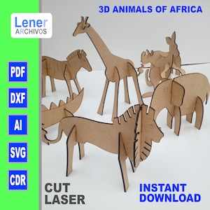 Zwierzęta z afrykańskiej dżungli, pliki cyfrowe gotowe do druku laserowego-SVG-DXF-Glowforge-Instant Download-zwierzęta do malowania 3D