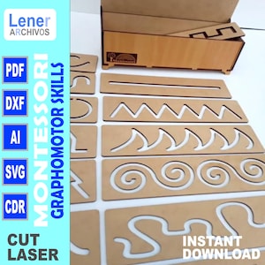 Montessori-Kinderspiel – Laserbereite digitale Dateien SVG – DXF Graphomotorische Fähigkeiten – Glowforge – Sofortiger Download CDR-AI