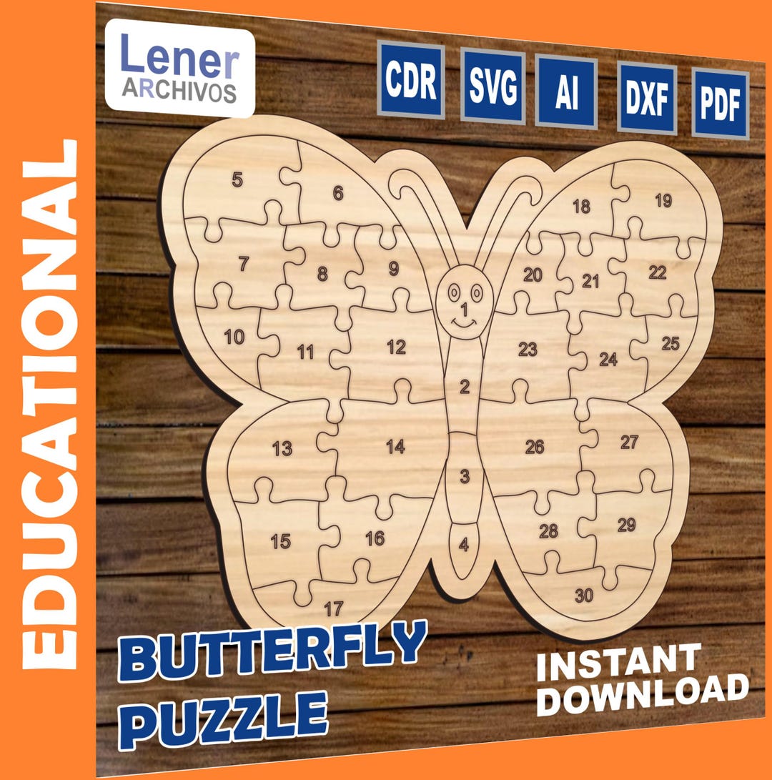 Wooden Butterfly Educational Toy Puzzle Laser Cut Dxf Glowforge Svg ...
