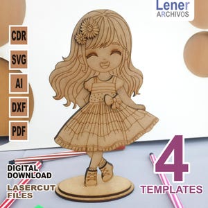 Niñas Bautizo para Colorear en MDF, Archivo Láser Corte SVG y DXF, Decoración Niñas, Actividad Infantil, Niñas para pintar, glowforge girls