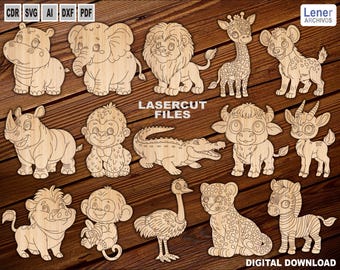 African Animals SVG PDF for Kids - Laser Cut MDF African Figures - Glowforge Cut Safari Africa - Wooden Children's Crafts