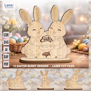 Easter Bunny Laser Cut File Bundle / Standing Bunny SVG for Glowforge / Easter Wood Decor DXF / Bunny Laser Cut PDF,