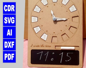 Kids learning clock, Laser cut toy files, SVG, PDF files Laser cut montessori clock files.