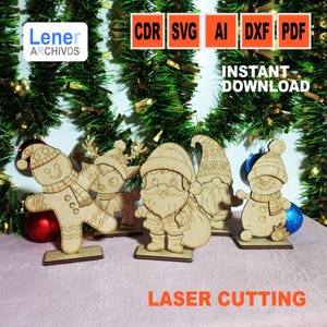 Natal em pé Papai Noel rena gnome decoração de mesa arquivo de corte a laser svg Glowforge Pacote de decoração de mesa de Natal dxf modelo laser vetor