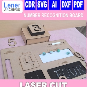 MONTESSORI getallenherkenning, decompositie en schrijfbord, svg, cdr. pdf, lasersnijden kinderonderwijs, dig. bestand