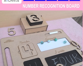 Number recognition board, decomposition and MONTESSORI writing, svg, cdr. pdf, laser cutting children's education, dig. file